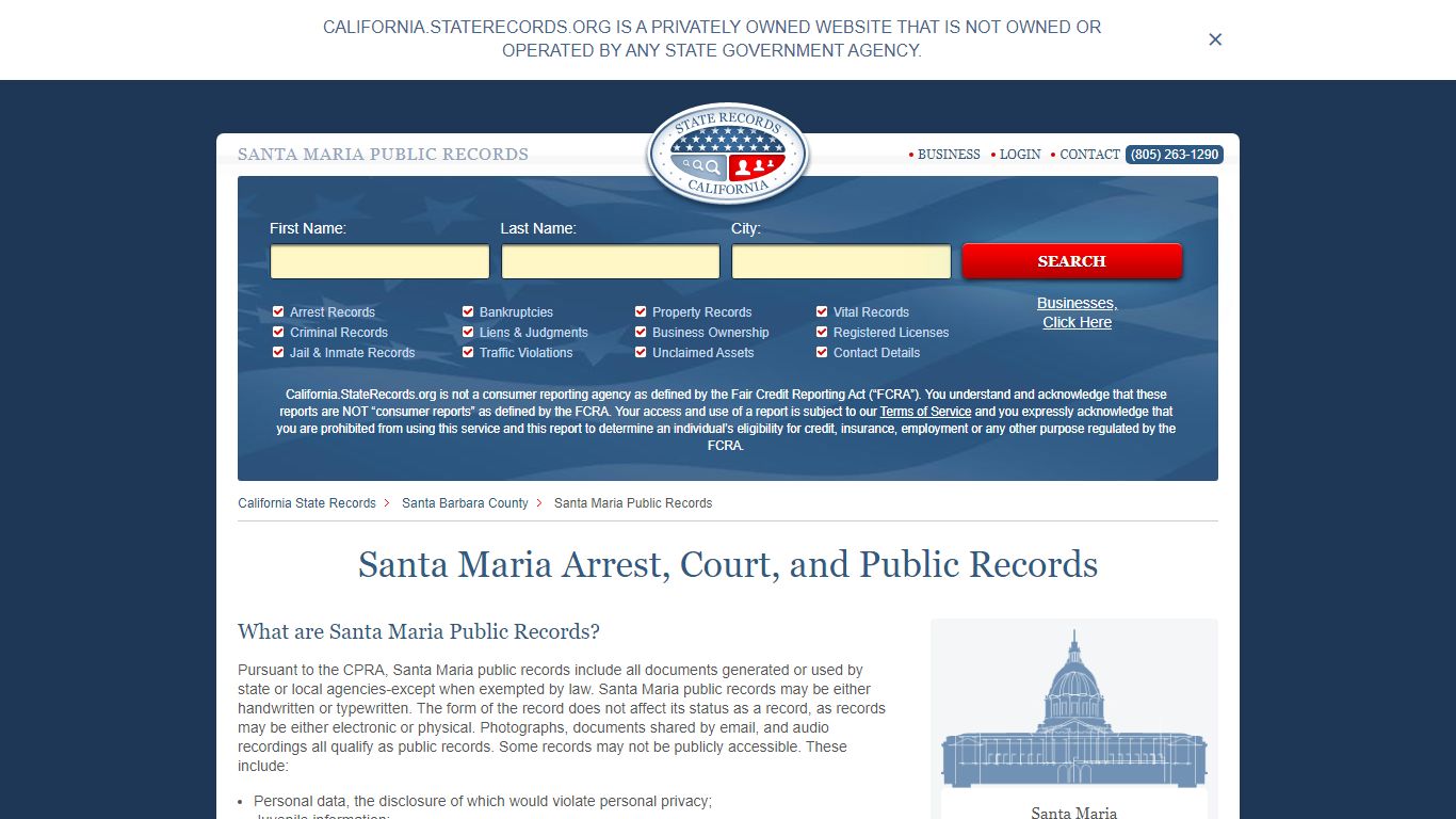 Santa Maria Arrest and Public Records | California.StateRecords.org