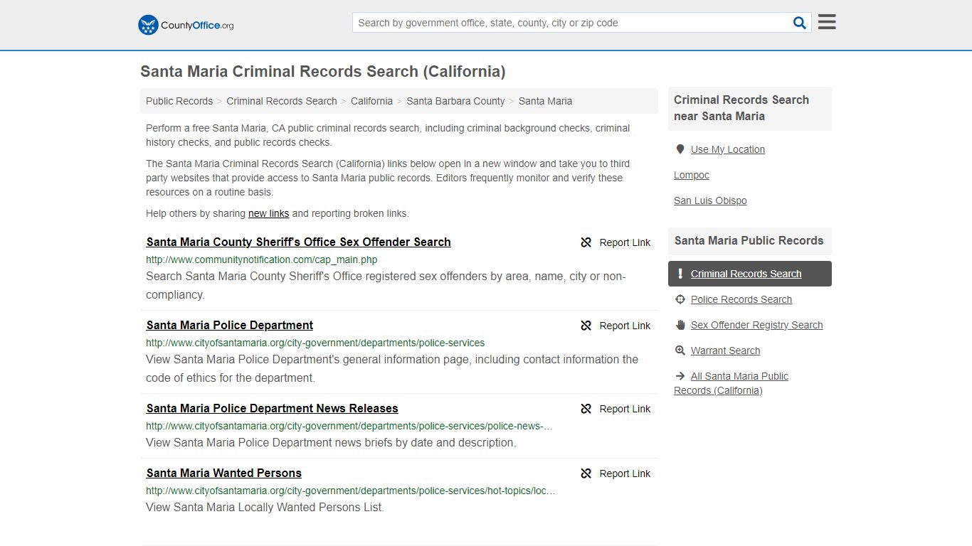 Santa Maria Criminal Records Search (California) - County Office