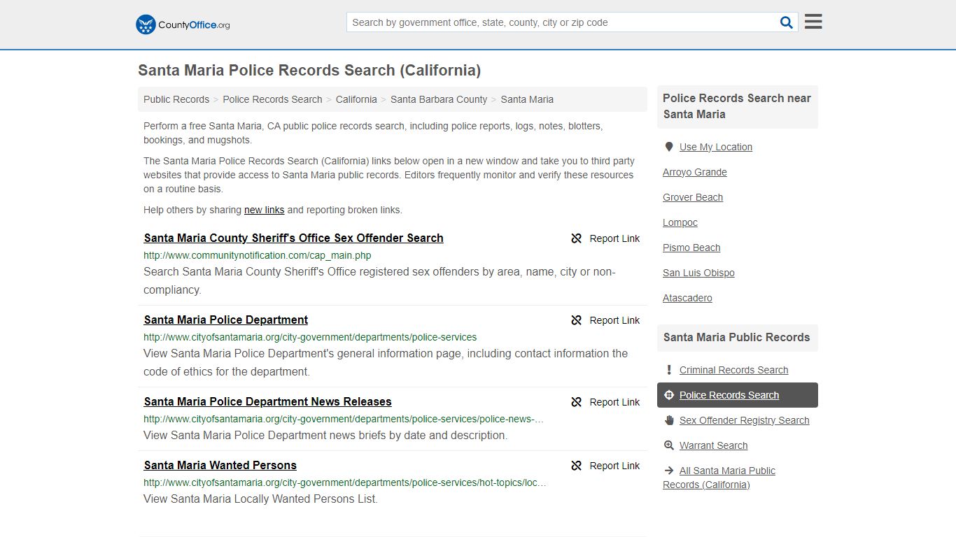 Santa Maria Police Records Search (California) - County Office